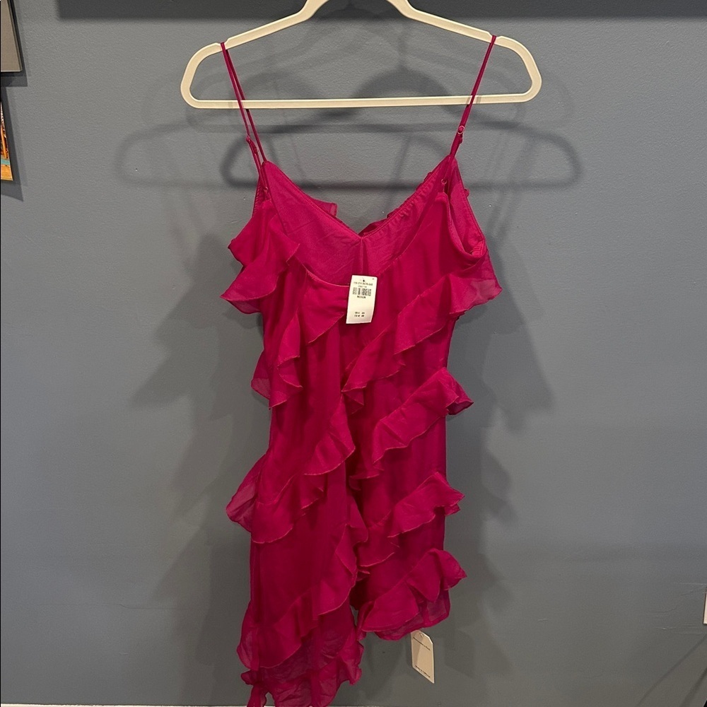 NWT Abercrombie All-Over Ruffle Mini Dress, pink Size Medium - Picture 6 of 8